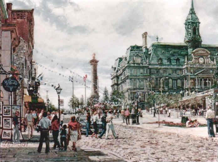 Place Jacques Cartier, Vieux Montreal, 24inx36in acrylic on canvas...STOLEN